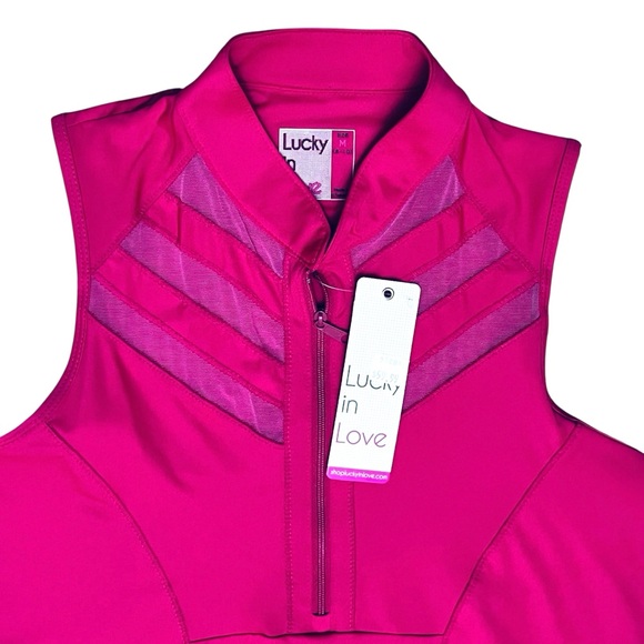 Lucky In Love Top Polo Golf Hot Pink Sleeveless 3/4 Zip Shirt Sz M NEW - Picture 3 of 11